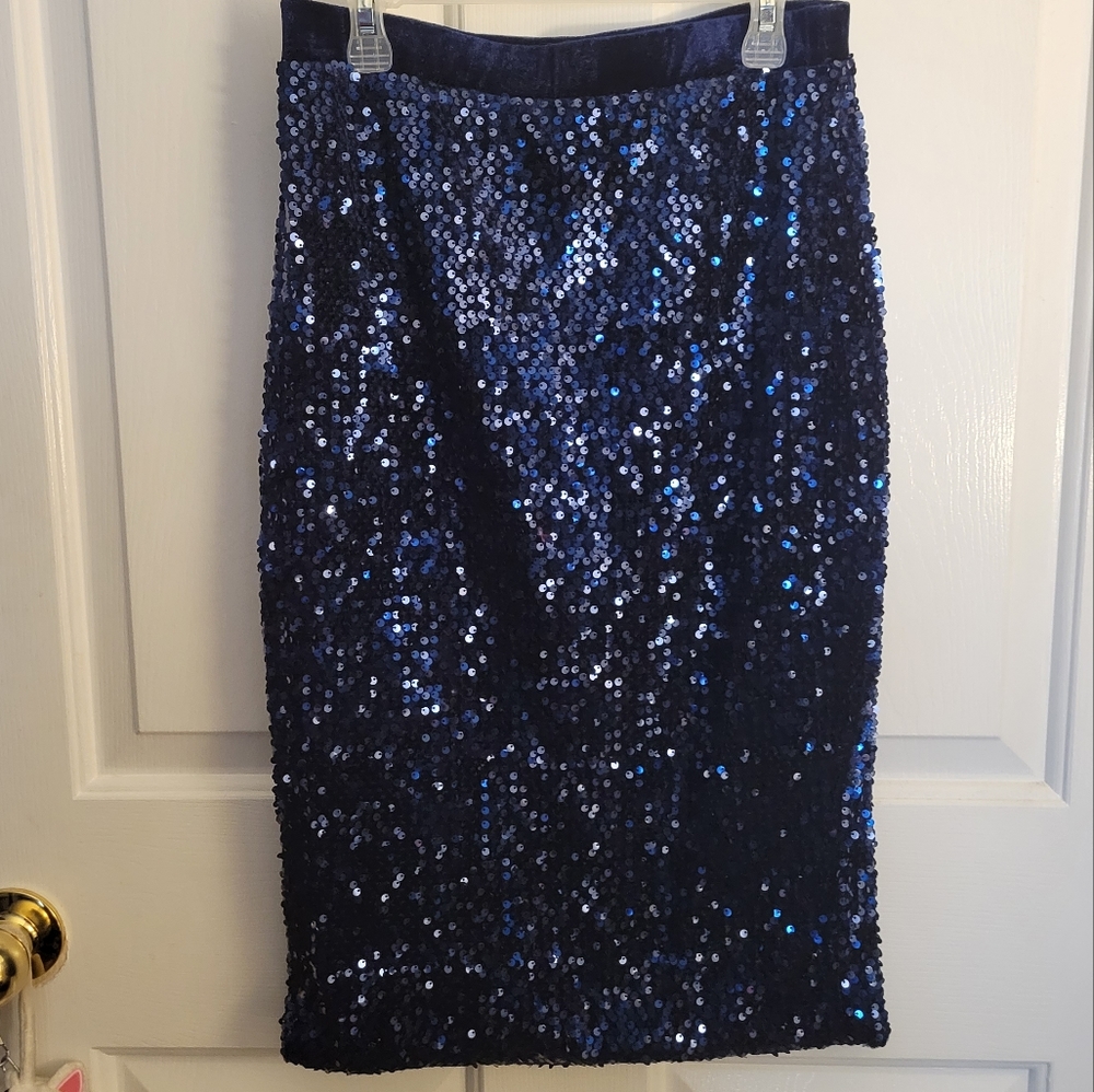 Forever 21 Navy Sequin Pencil Skirt